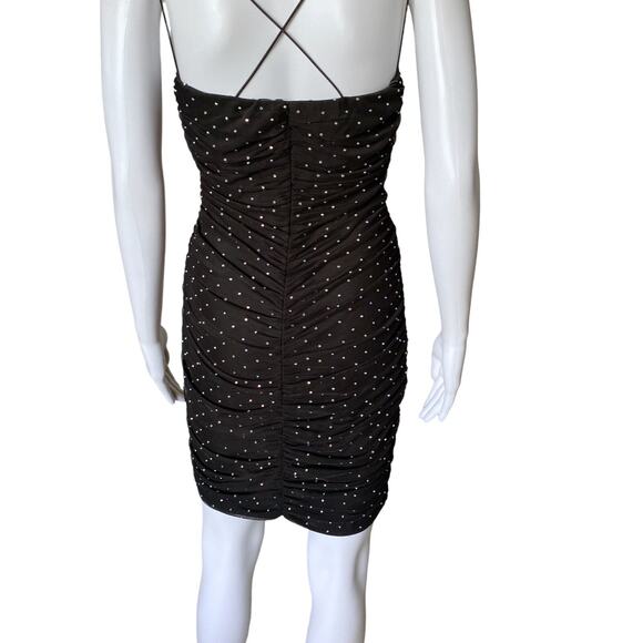 WINDSOR Womens Size Medium Black Strappy Rhinestone Bodycon Sheath Ruched Dress - Picture 9 of 12